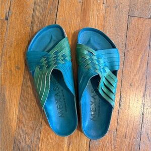 Mexas Teal & Green Woven Slide Sandals - Women